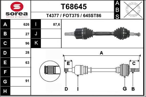 EAI T68645 - Приводний вал autozip.com.ua