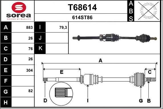 EAI T68614 - Приводний вал autozip.com.ua