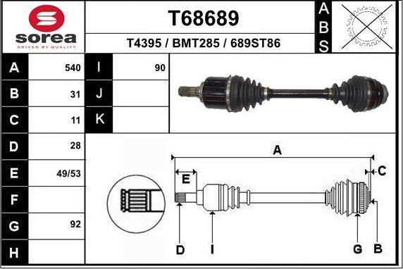 EAI T68689 - Приводний вал autozip.com.ua