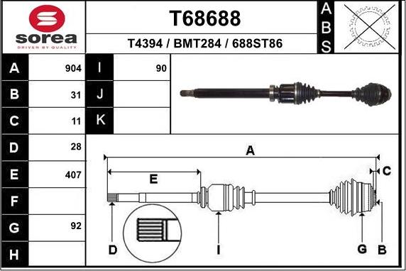 EAI T68688 - Приводний вал autozip.com.ua