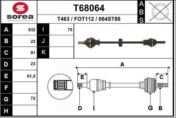 EAI T68064 - Приводний вал autozip.com.ua