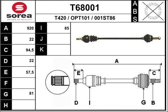 EAI T68001 - Приводний вал autozip.com.ua