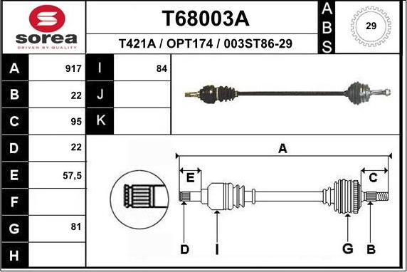 EAI T68003A - Приводний вал autozip.com.ua