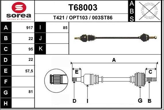 EAI T68003 - Приводний вал autozip.com.ua