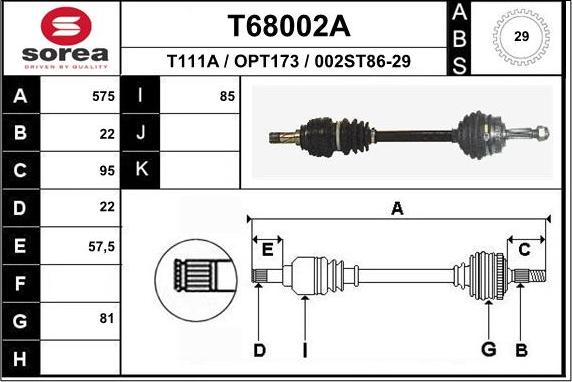 EAI T68002A - Приводний вал autozip.com.ua