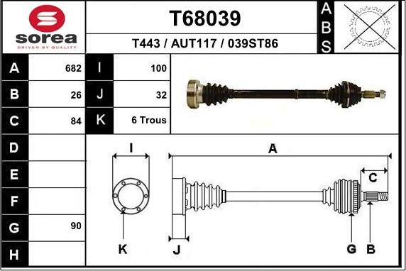 EAI T68039 - Приводний вал autozip.com.ua