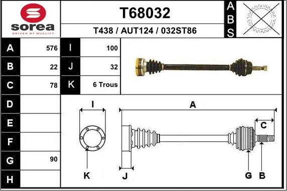 EAI T68032 - Приводний вал autozip.com.ua