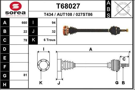 EAI T68027 - Приводний вал autozip.com.ua