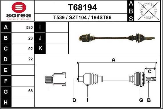 EAI T68194 - Приводний вал autozip.com.ua
