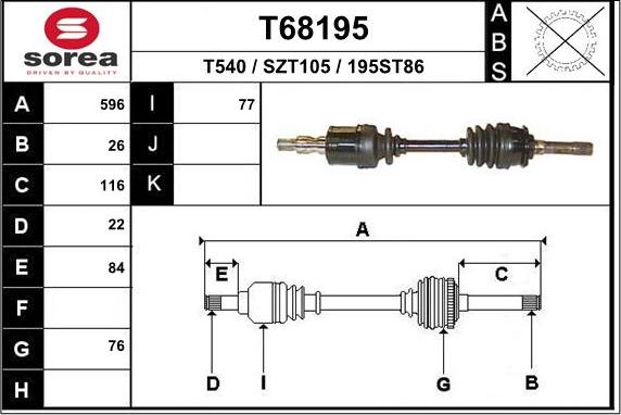 EAI T68195 - Приводний вал autozip.com.ua