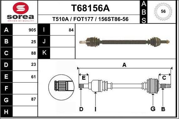EAI T68156A - Приводний вал autozip.com.ua