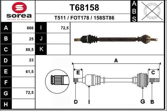 EAI T68158 - Приводний вал autozip.com.ua