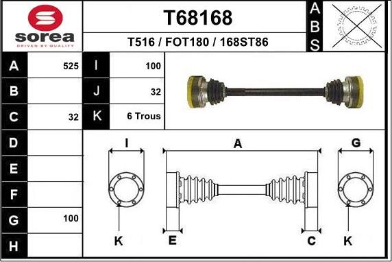 EAI T68168 - Приводний вал autozip.com.ua