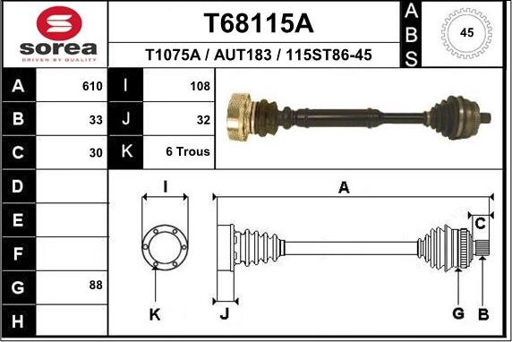 EAI T68115A - Приводний вал autozip.com.ua