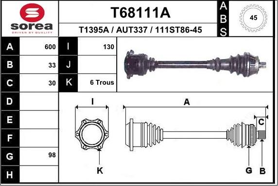 EAI T68111A - Приводний вал autozip.com.ua