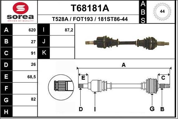 EAI T68181A - Приводний вал autozip.com.ua