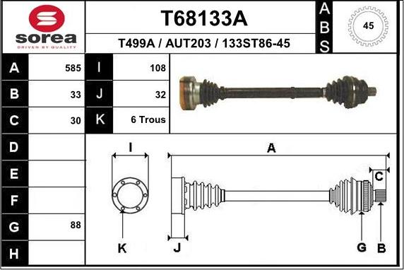 EAI T68133A - Приводний вал autozip.com.ua