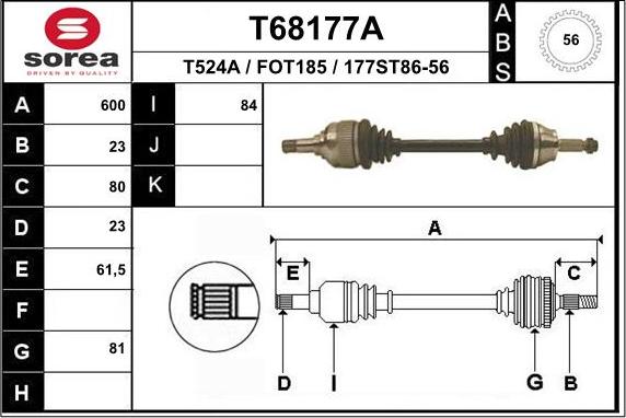 EAI T68177A - Приводний вал autozip.com.ua