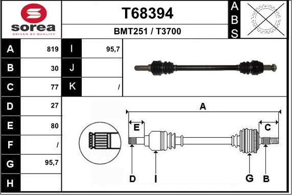 EAI T68394 - Приводний вал autozip.com.ua