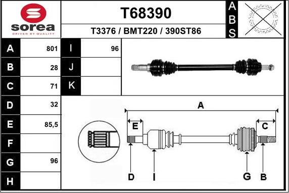 EAI T68390 - Приводний вал autozip.com.ua