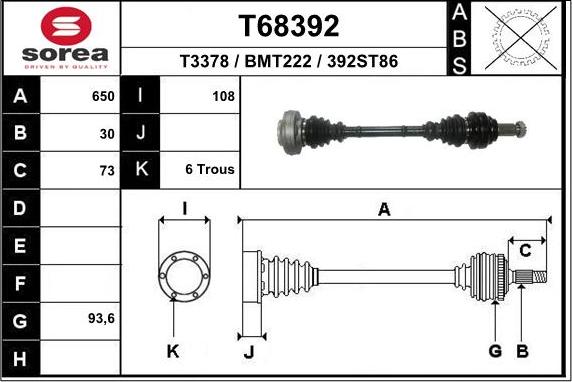 EAI T68392 - Приводний вал autozip.com.ua