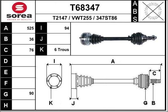 EAI T68347 - Приводний вал autozip.com.ua