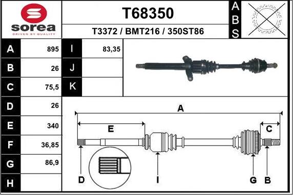 EAI T68350 - Приводний вал autozip.com.ua
