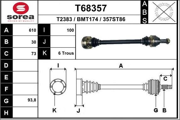 EAI T68357 - Приводний вал autozip.com.ua
