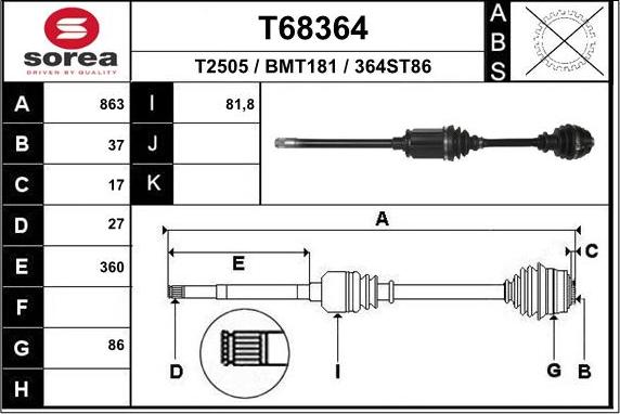 EAI T68364 - Приводний вал autozip.com.ua