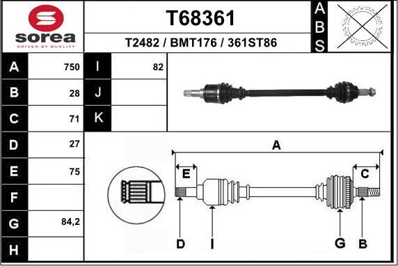 EAI T68361 - Приводний вал autozip.com.ua