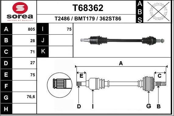 EAI T68362 - Приводний вал autozip.com.ua