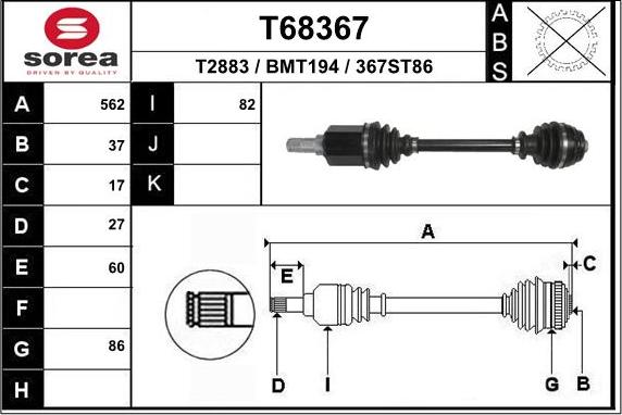 EAI T68367 - Приводний вал autozip.com.ua