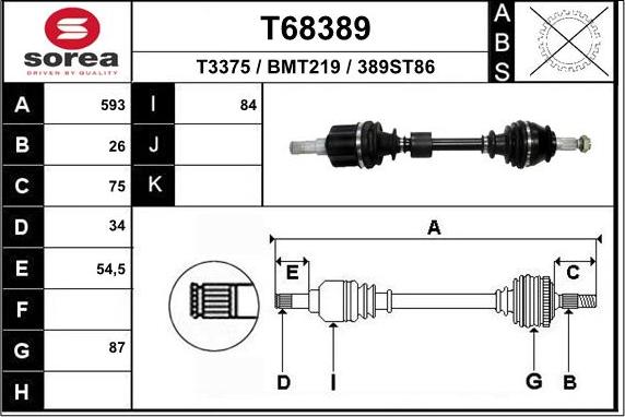 EAI T68389 - Приводний вал autozip.com.ua