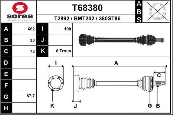 EAI T68380 - Приводний вал autozip.com.ua