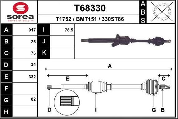 EAI T68330 - Приводний вал autozip.com.ua