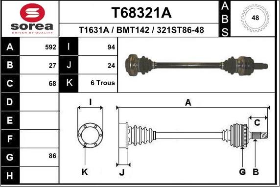 EAI T68321A - Приводний вал autozip.com.ua