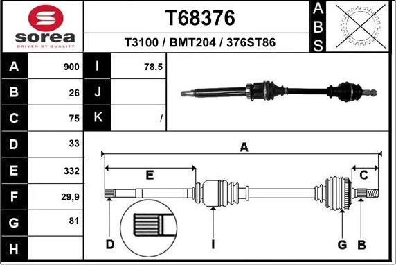 EAI T68376 - Приводний вал autozip.com.ua