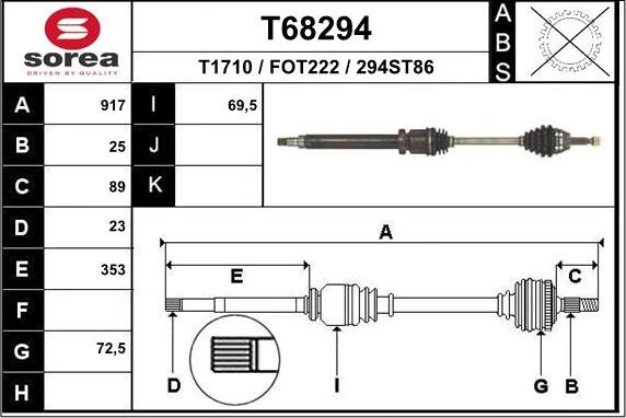 EAI T68294 - Приводний вал autozip.com.ua