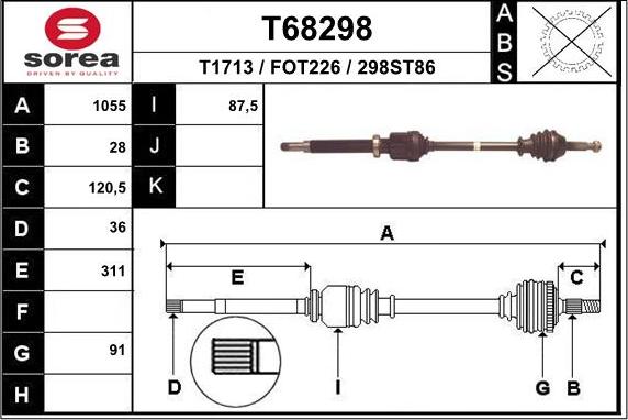 EAI T68298 - Приводний вал autozip.com.ua