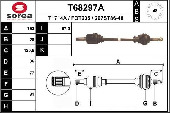 EAI T68297A - Приводний вал autozip.com.ua