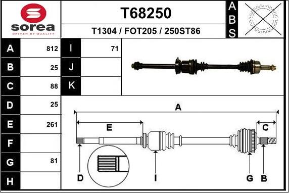 EAI T68250 - Приводний вал autozip.com.ua