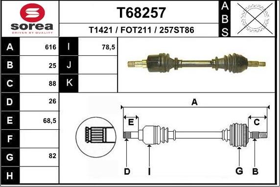 EAI T68257 - Приводний вал autozip.com.ua