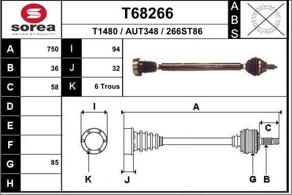 EAI T68266 - Приводний вал autozip.com.ua