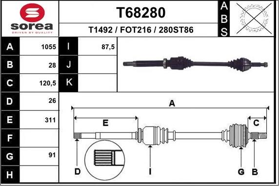 EAI T68280 - Приводний вал autozip.com.ua