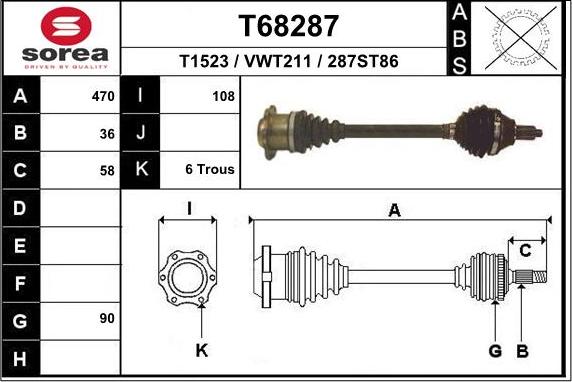 EAI T68287 - Приводний вал autozip.com.ua