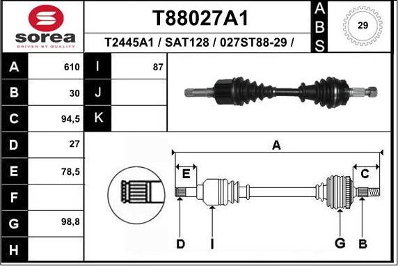 EAI T88027A1 - Приводний вал autozip.com.ua