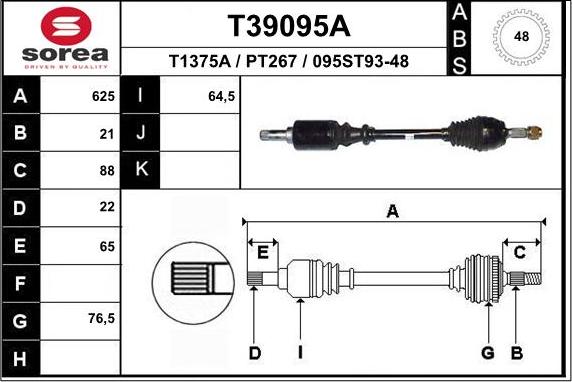 EAI T39095A - Приводний вал autozip.com.ua