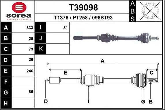 EAI T39098 - Приводний вал autozip.com.ua