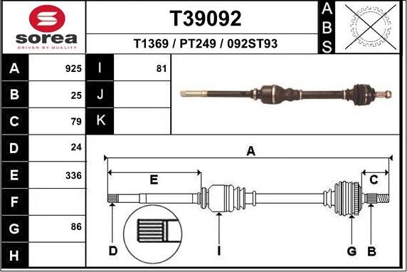 EAI T39092 - Приводний вал autozip.com.ua