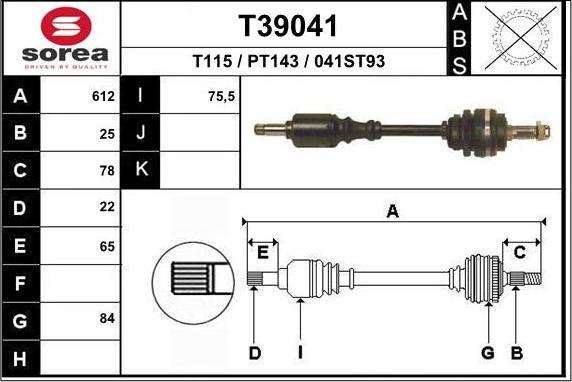 EAI T39041 - Приводний вал autozip.com.ua